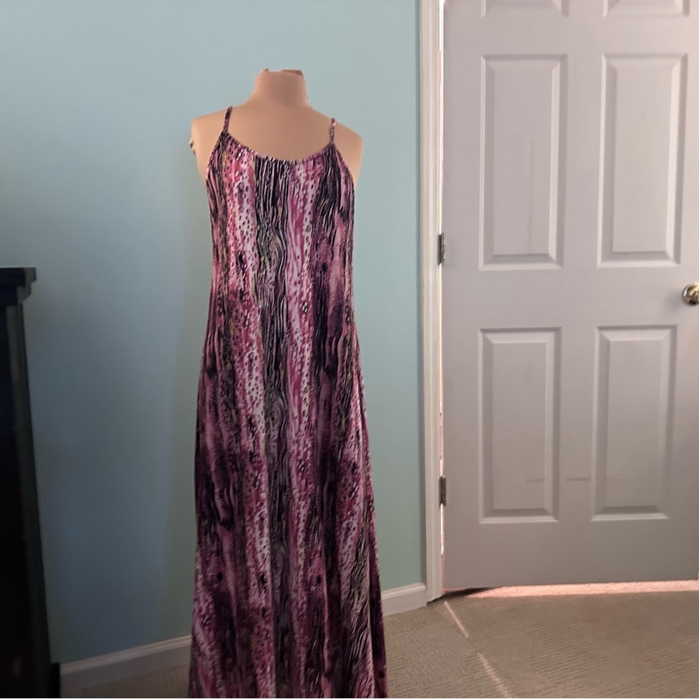 Vibrant Pink and Purple Spaghetti Strap Maxi Dress